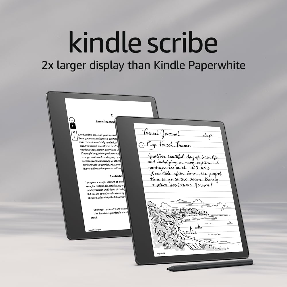 Image: Kindle Scribe (16 GB) showcasing its revolutionary digital notebook and e-reader capabilities with a 10.2" Paperwhite display, handwritten note conversion, and an extended battery life. Kindle Scribe, Digital Notebook, E-Reader, Paperwhite Display, Handwritten Note Conversion, Extended Battery Life, Kindle Unlimited, Sustainability Features, Trade-In Discount, Special Offer, Innovative Technology.