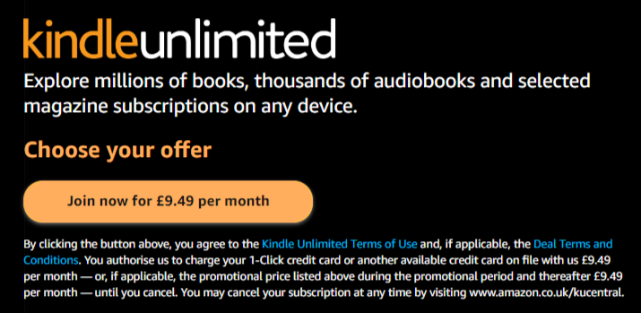 Kindle Unlimited is not merely a subscription service; it's a literary adventure that transcends the boundaries of traditional reading. A person using a Kindle device to read a digital book. The Kindle Unlimited logo is visible on the screen, symbolizing access to a vast library of books, audiobooks, and magazines. The person is enjoying a flexible and immersive reading experience on various devices.