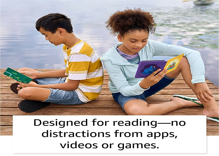 Image of a boy and a girl getting busy reading  ebooks using the Kindle paperwhite kids 