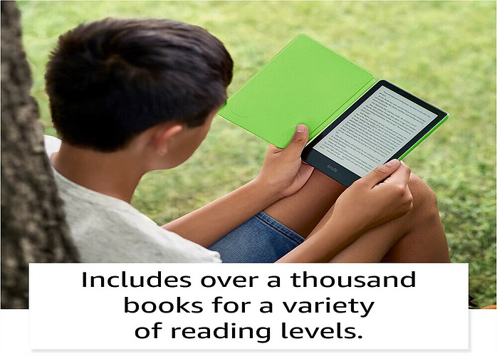 Image of a boy seen sitting outdoor reading his kindle paperwhite kids