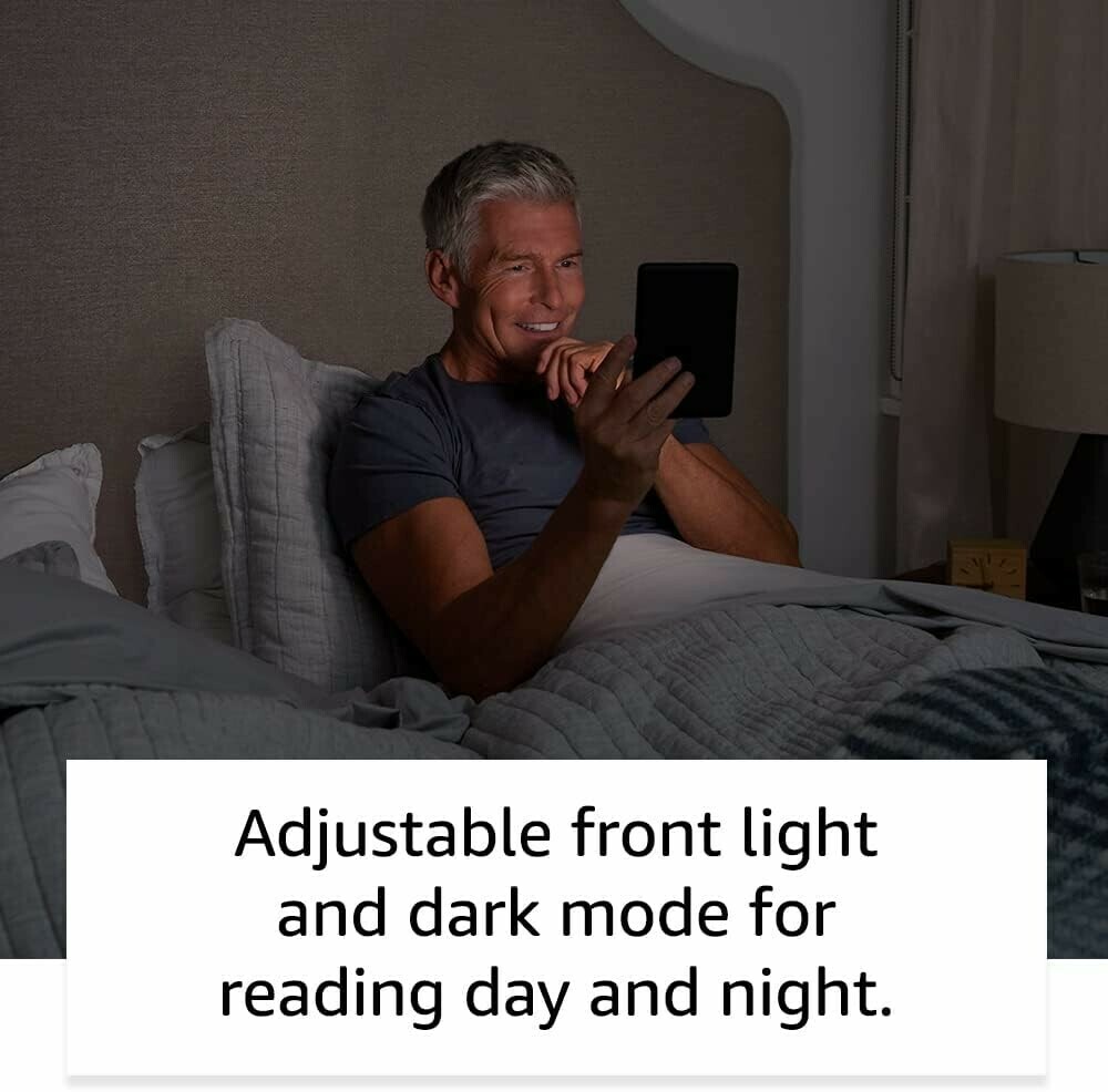 An elderly man seen reading Amazon Kindle (2022 release)